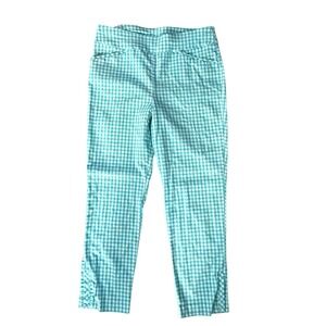 Perfect Stretch Chicos Gingham Cropped Pants 1.5 Women M Turquoise Lattice Check